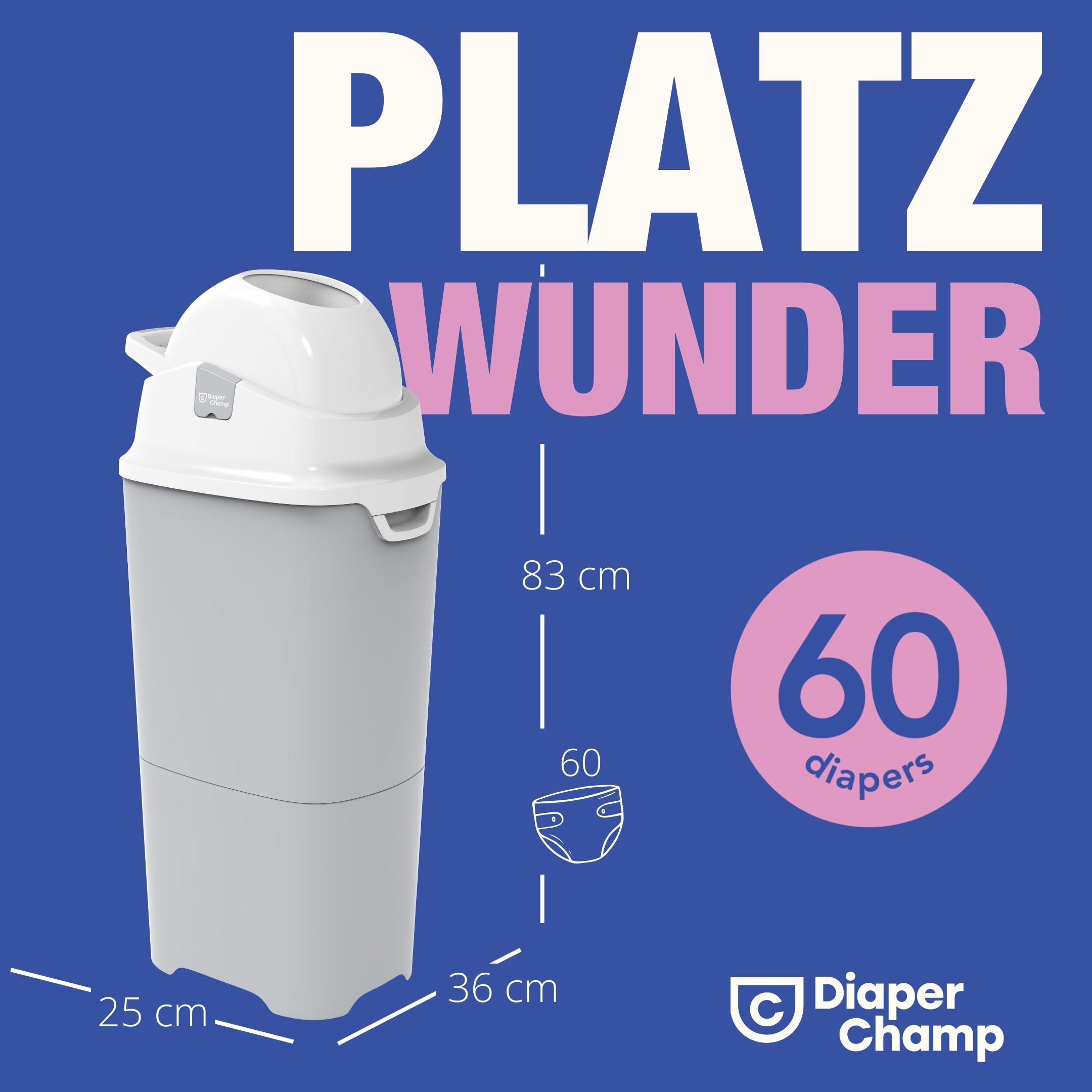 DIAPER CHAMP ONE MAXI Windeleimer geruchsdicht silber/weiß
