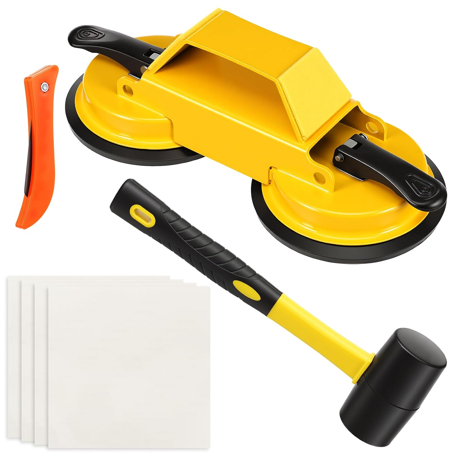 Floor Gap Fixer Tool, Heavy Duty 45° Double Striking Surface Floor Gap Repair Tool with Slot Cutter, Sticky Pads, Rubber Hammer, Enhanced Suction Cup for Fixing Laminate Vinyl Flooring Tools (Double)