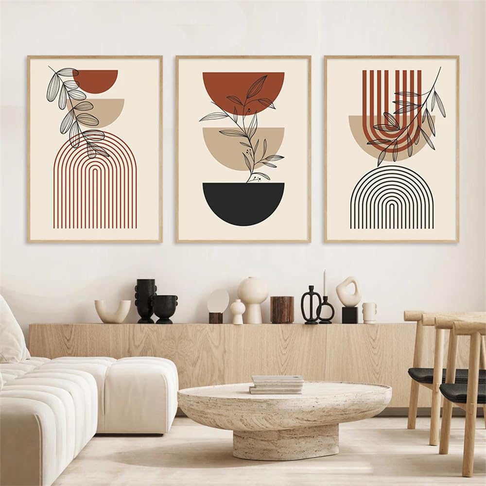 WUHBCZ Canvas Paints-Boho Abstract Geometric Arch Line Leaves Posters Canvas Painting Wall Art Mural Print Pictures Modern Living Room Interior Home Decor-60 * 70cm/3PCS (No Frame)