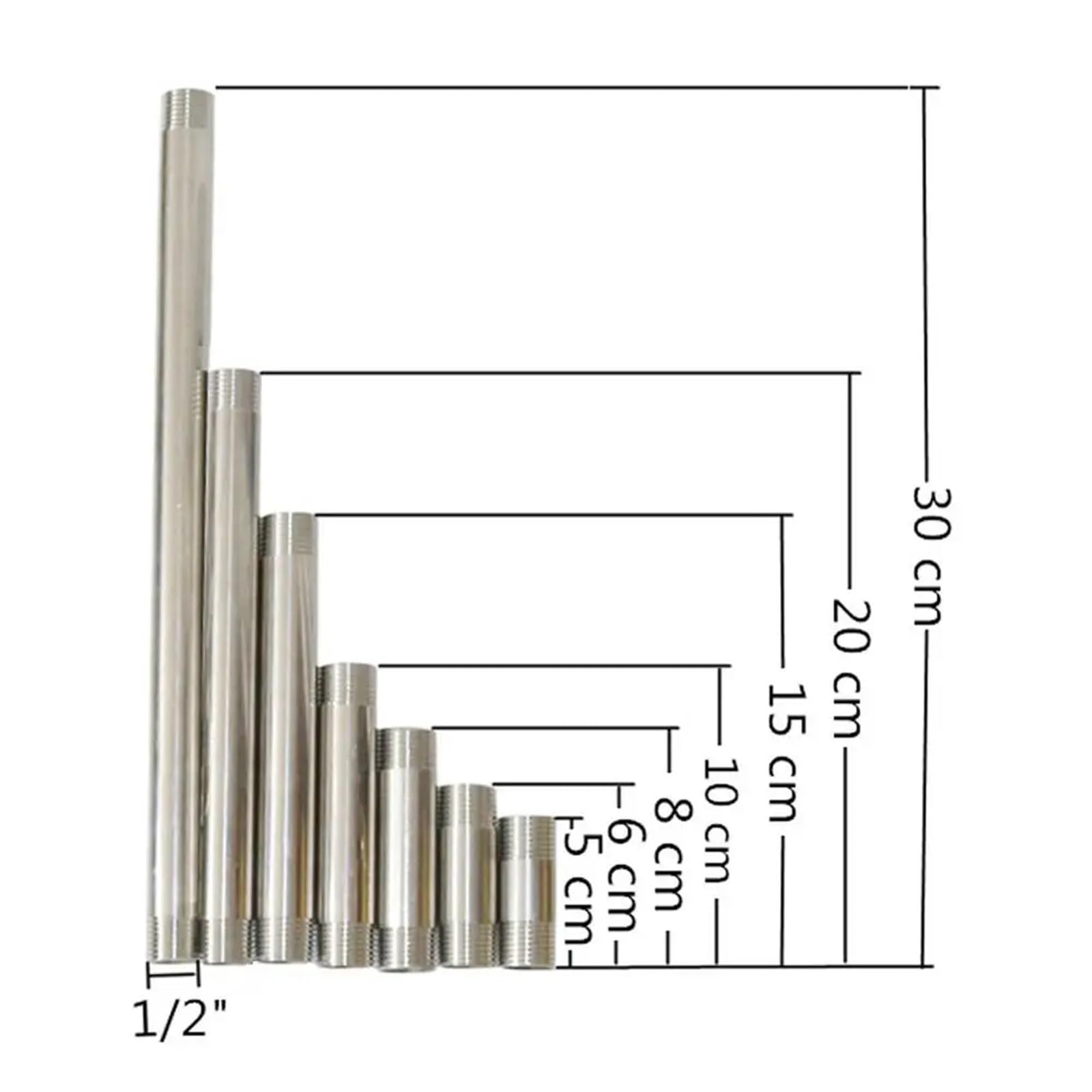 1/2 "Filettatura Maschio Connettore In Acciaio Inox Tubo Dell'acqua Da Giardino Adattatore Lunghezza 5/6/8/10/15/20/30cm Tubo di Prolunga Doccia Opzionale(Size:30cm x 1I2 inch)