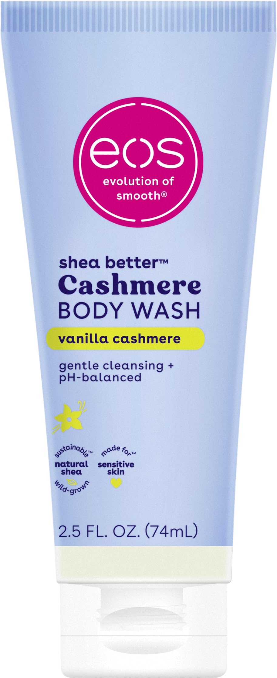 eos Cashmere Body Wash – Fresh & Cozy, Moisturizing Body Wash, Creamy Gel Formula, with Shea Butter, Glycerin, Vitamin E, pH Balanced, Sensitive Skin, Vegan, 16 fl oz: Vanilla 2.5 Fl Oz (Pack of 1)