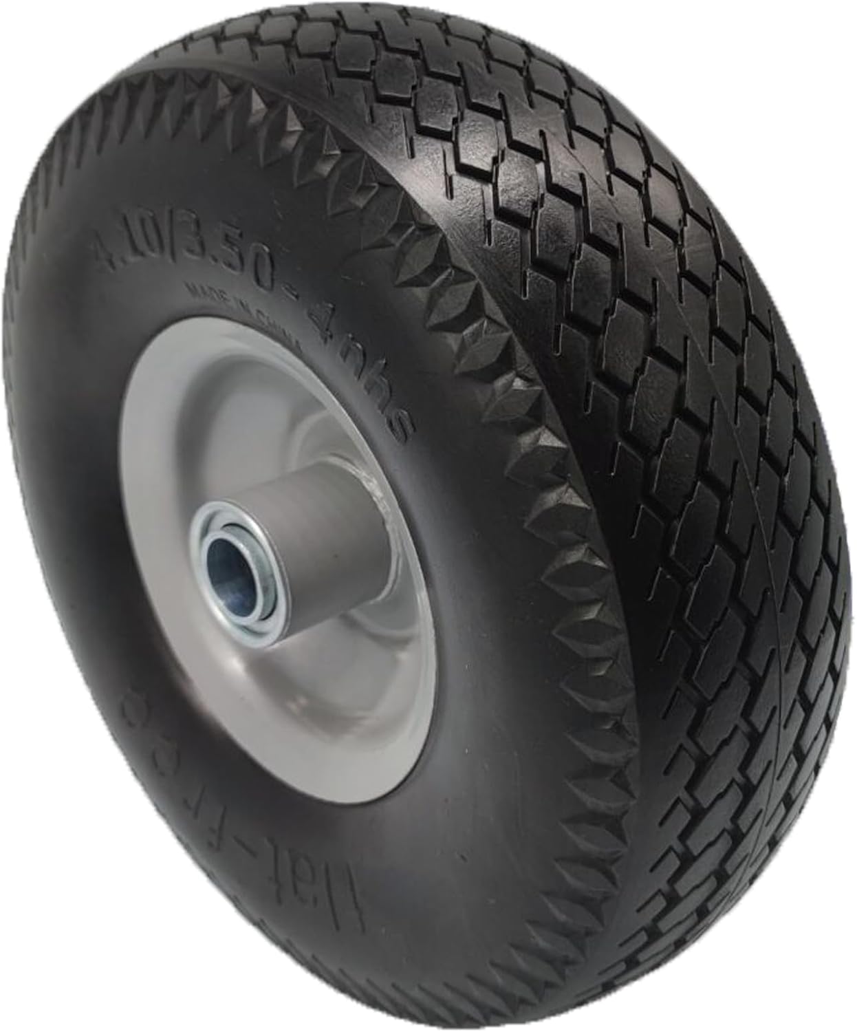 Flat Free 4.10/3.50-4 Tire with 3/4 & 5/8 Axle Bore, 3.5” Center Hub 10 inch Solid Tire Replacement for Hand Truck/Wagon/Garden Cart/Wheelbarrow/Dolly(Set of 2)