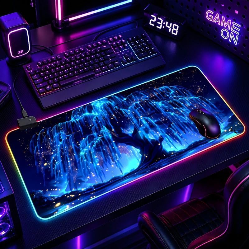 Glowing Tree Extra Large Gaming Desk Mat Keyboard Pad RGB Mouse Pad Ultra Thick Non-Slip Large Size RGB Gaming Desk Setup for PC/Laptop - 14 Lighting Modes Touch Keyboard and Mouse Pad with Non-Slip image 2