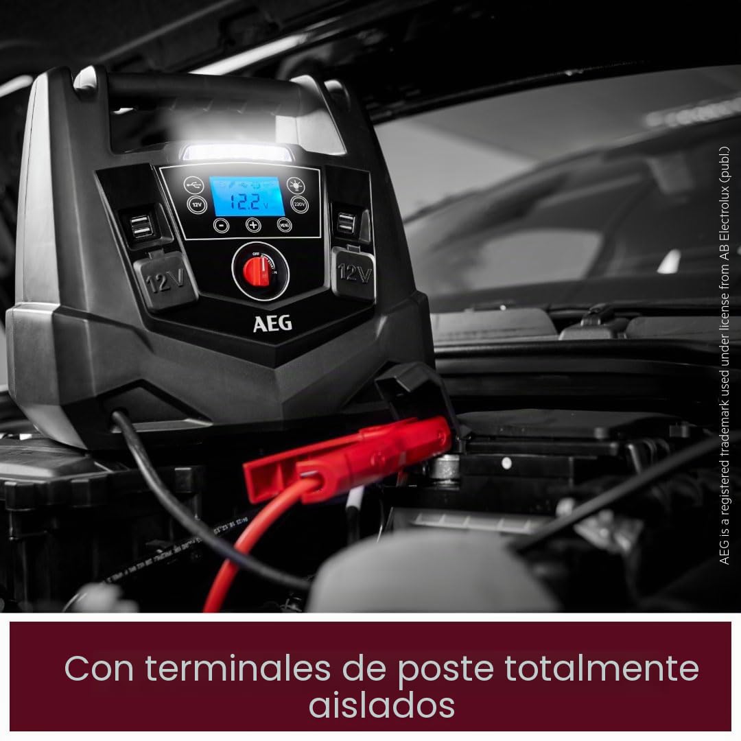 AEG - Estación de energía portátil de 12 V para Coche, con compresor de Aire, Transformador de 220 V, Enchufe, con 4 USB