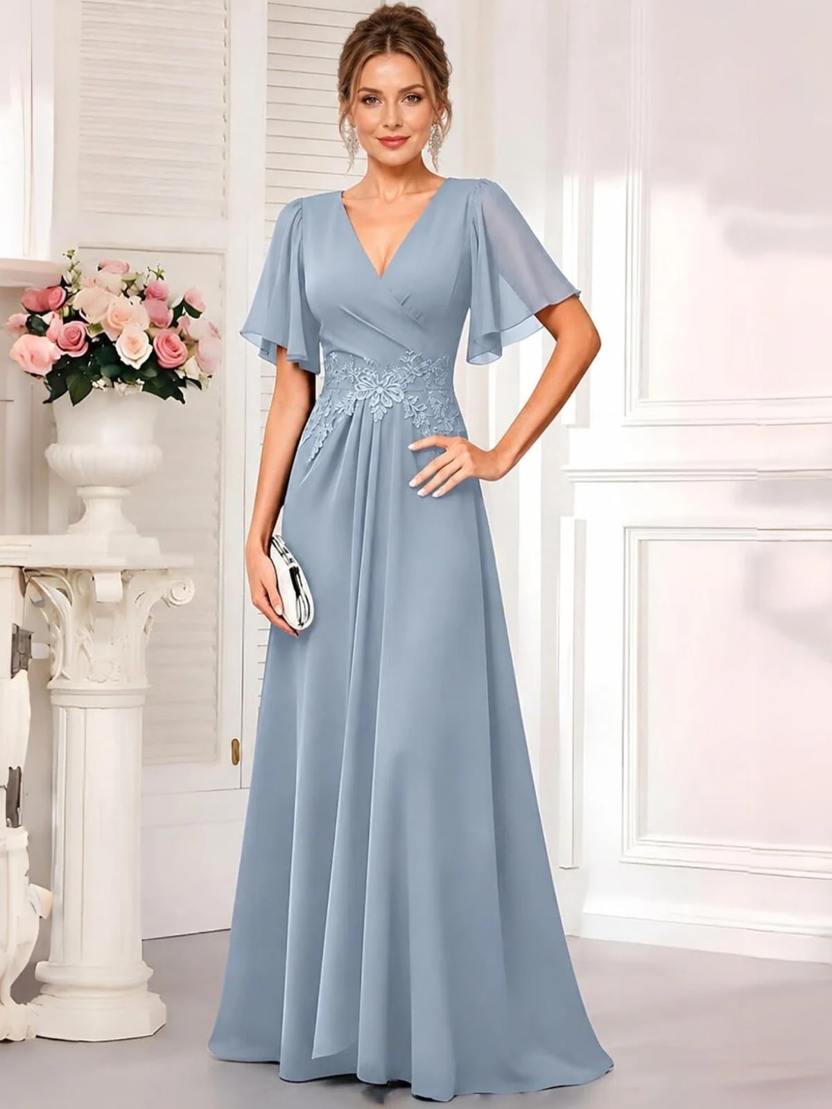 Brautmutterkleider aus Chiffon A-Linie Spitzenapplikationen Elegantes formelles Abendkleid