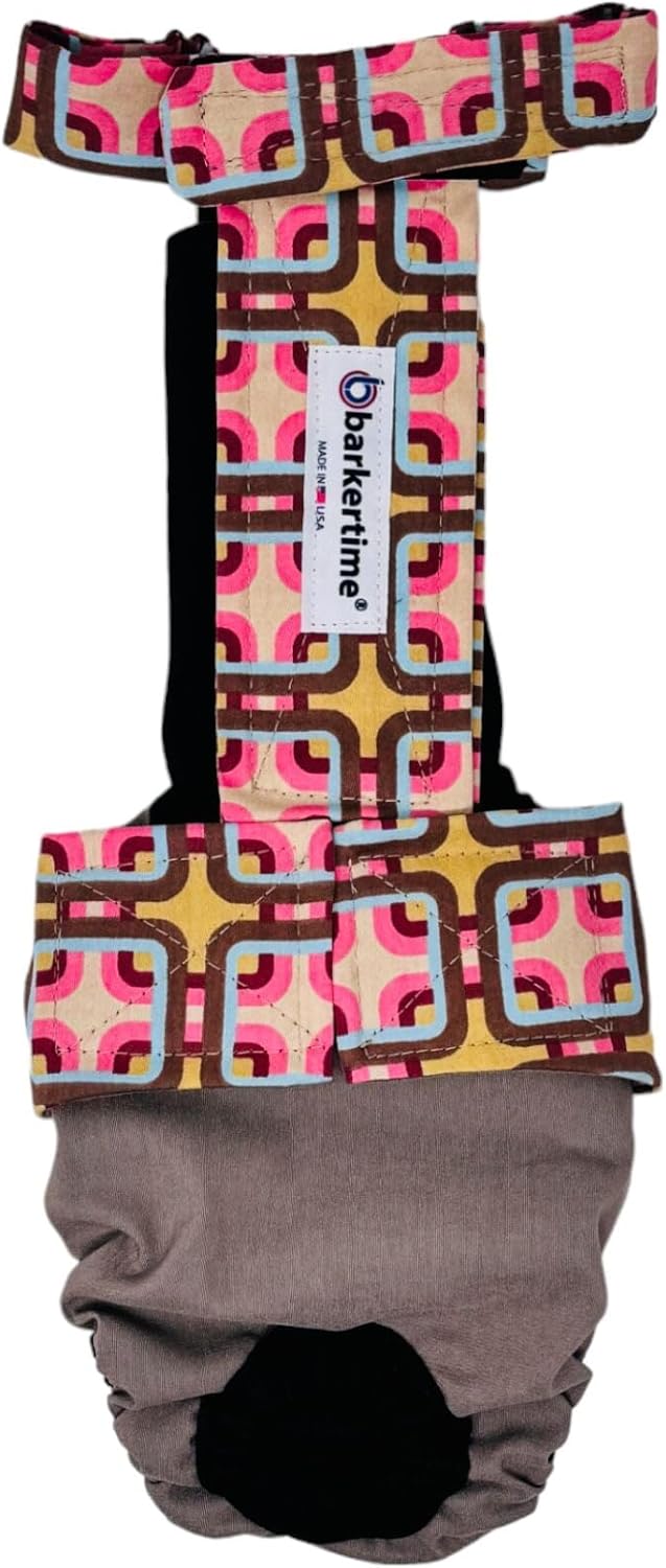 Mid Century Pop on Beige Dog Diaper Overall, L, with Tail Hole - Made in USA