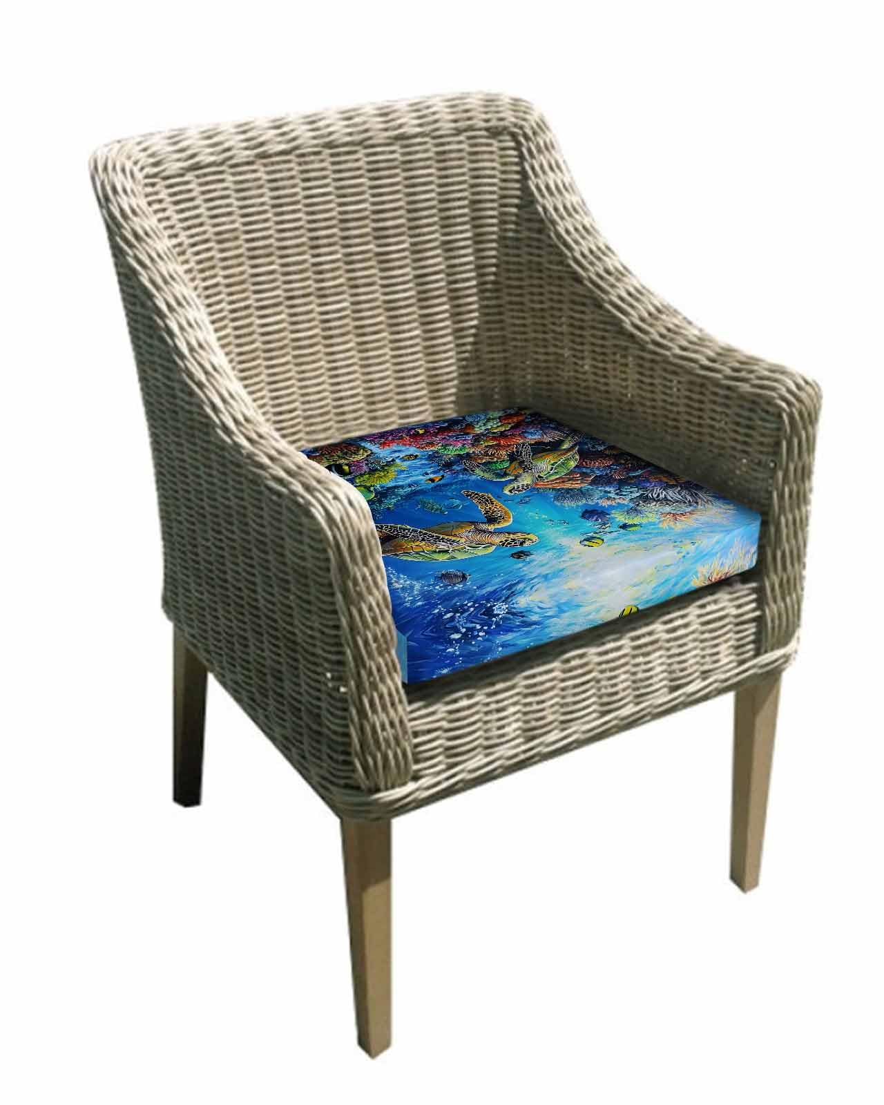 2 Pack Blue Sea Turtle Ocean Waterproof Cushion Covers with Ties, Outdoor Patio Chaise Lounge Chair Seat Cushion Slip Covers Replacement(Only Cover) Colorful Coral Sea Underwater 24