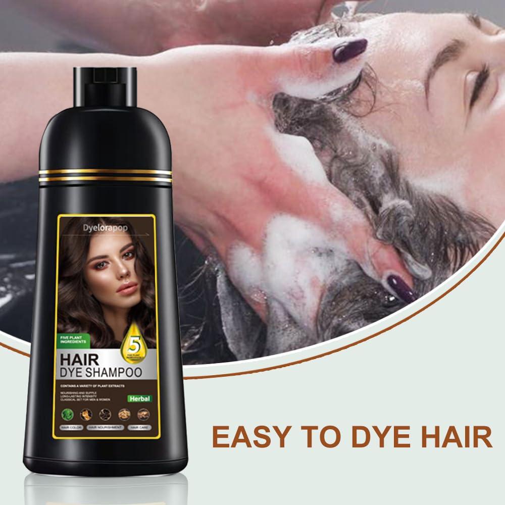 Hair Dye Shampoo 5 in 1 for Gray Hair, Semi Permanent Herbal Hair Color Shampoo for Women & Men Natural Argan Formula Instant Gray Coverage Easy At-Home Use, 500ml (16.9 fl oz) (Chestnut Brown)