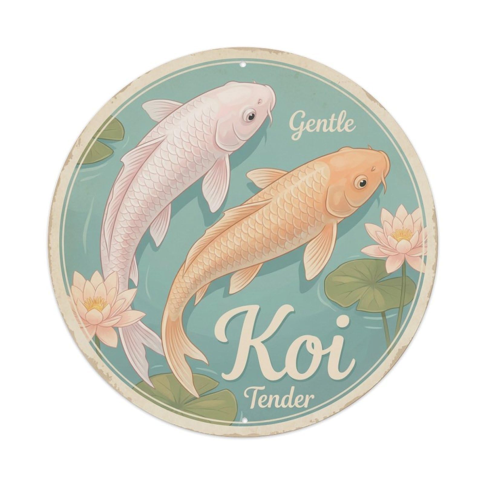 Tgrcjimh Style Metal Tin Sign Koi Fish Gentle Calm Japan Retro Wall Art