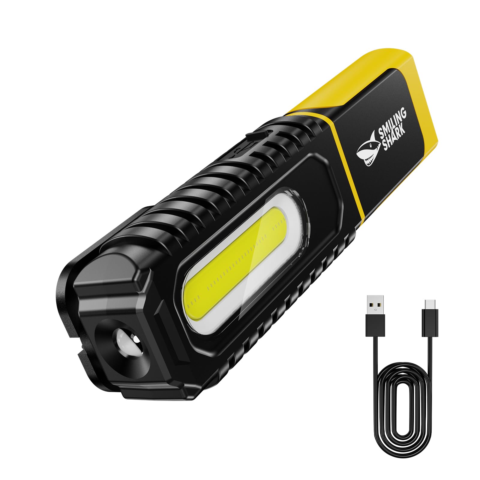 Smiling Shark Linterna de Trabajo, LED Lámparas de Inspección 1200mAh Recargable con Gancho y Clip 5 Modos de Luz Portátil Luz de Trabajo Magnética para Reparación Garajes Taller (Paquete de 1)