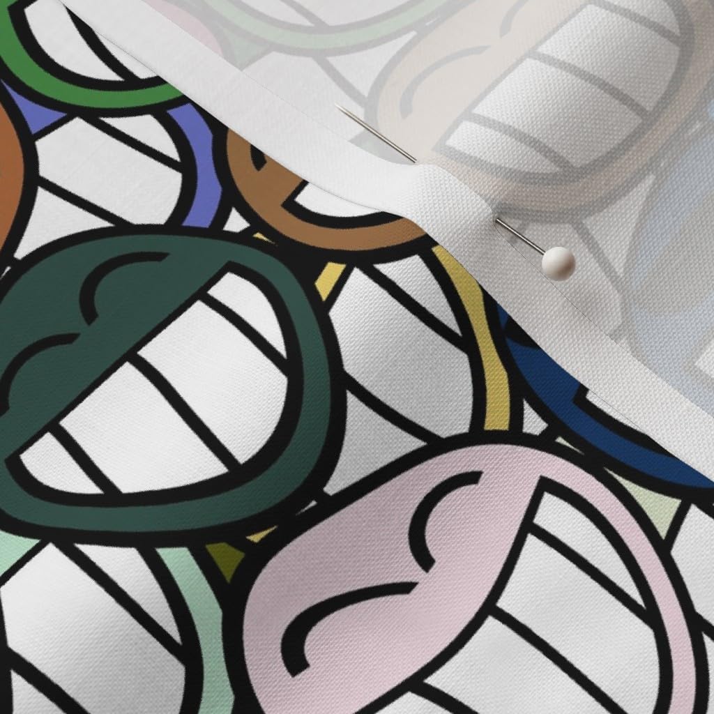 Spoonflower Fabric - Smile Emojis White Green Teeth Cartoon Dental Dentist Printed on Petal Signature Cotton Fabric by The Yard - Sewing Quilting Apparel Crafts Decor