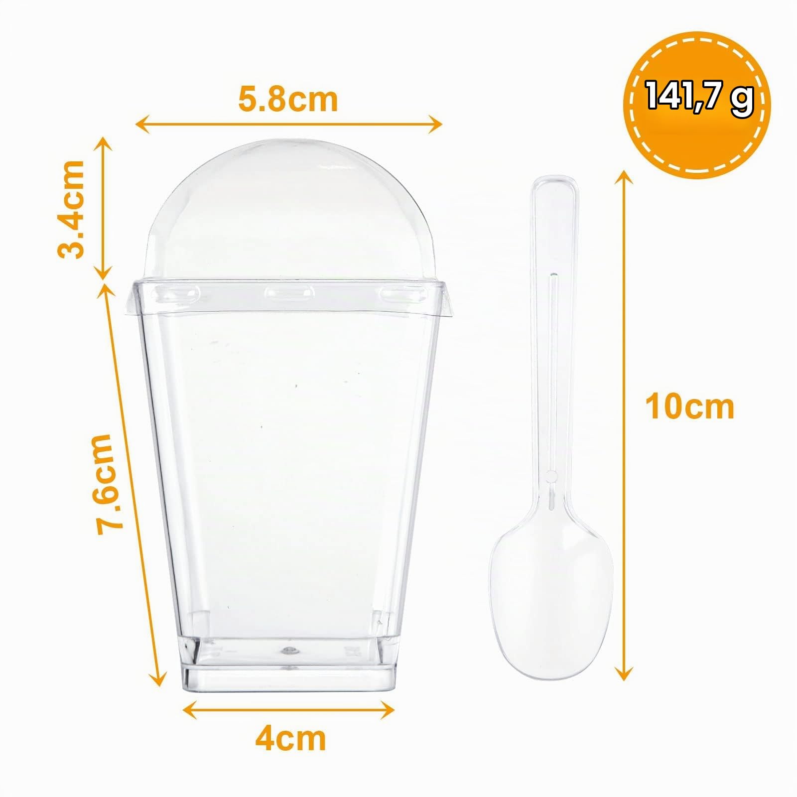 ASelected 100 Pcs Coupes à Dessert avec Couvercle 150-160 ML, Tasses à Dessert en Plastique avec 100 Couvercle et 100 Cuillères, Verrines pour Dessert, Apéritifs, Tiramisus