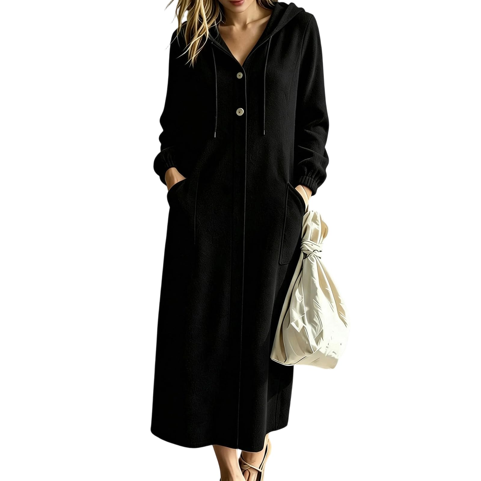 FUPODD Mantel Damen Lang Kapuzenjacke Mit Taschen Wintermantel Hoodie Jacke