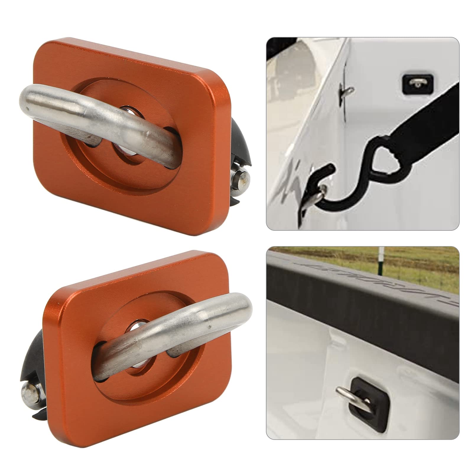 Anclajes de amarre para cama de camión, resistentes, 1000 libras, rodamientos de carga, anillos retráctiles de acero inoxidable para Silverado Sierra Colorado Canyon, 9 unidades (Naranja)