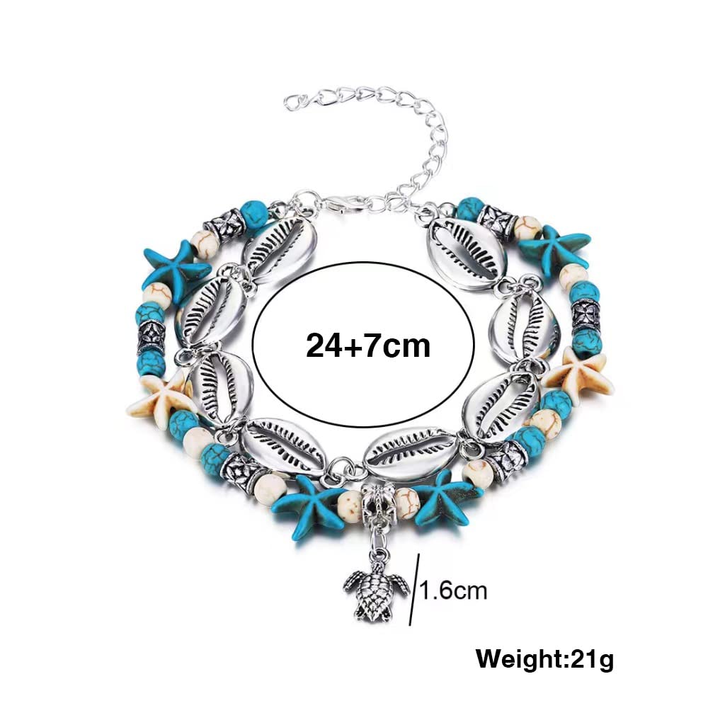 Pulsera de cadena bohemia (cadena, 8.9 in) – Joyería ajustable para mujer con temas de animales – Aleación hipoalergénica, perfecta para ocasiones de playa y verano, Metal, Plata 925 5