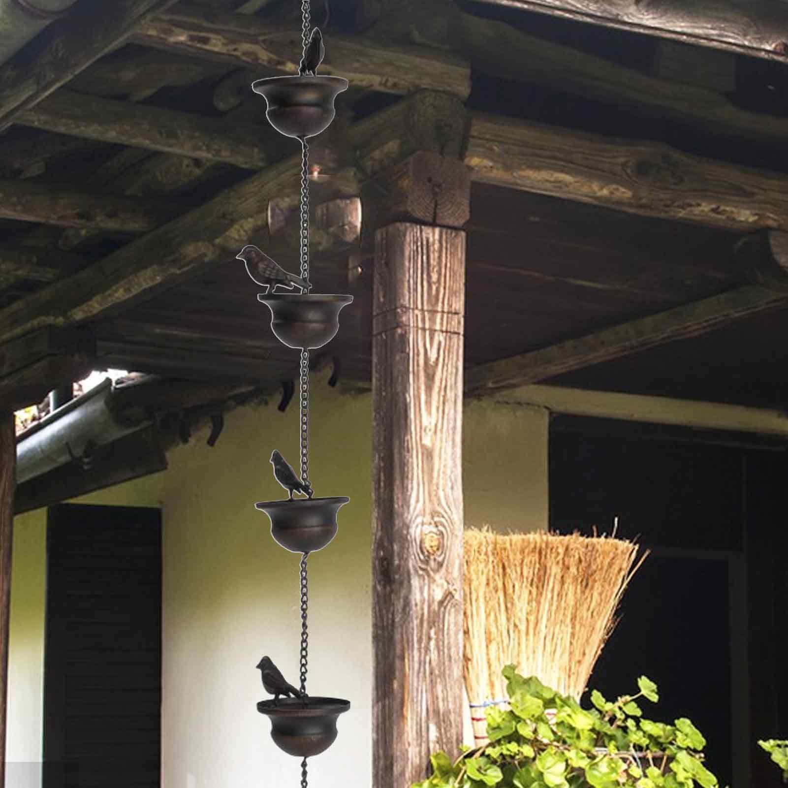 Catena per acqua piovana in metallo, per grondaie, per grondaie, 2,4 m, con gancio fissato e 8 uccelli per drenare l'acqua