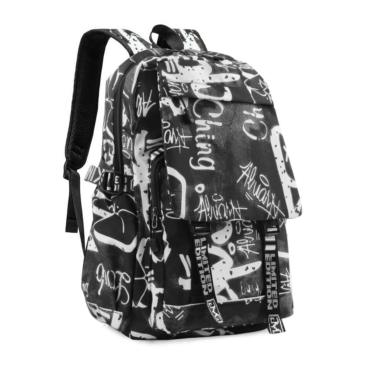 PALAY® Travel Backpack Casual Backpack Nylon Backpack School Students Backpack Lightweight Fashion Graffiti Print Black Backpack Outdoor Travel Backpack Laptop Backpack (B0D5B28N6G) Amazon Price History, Amazon Price Tracker