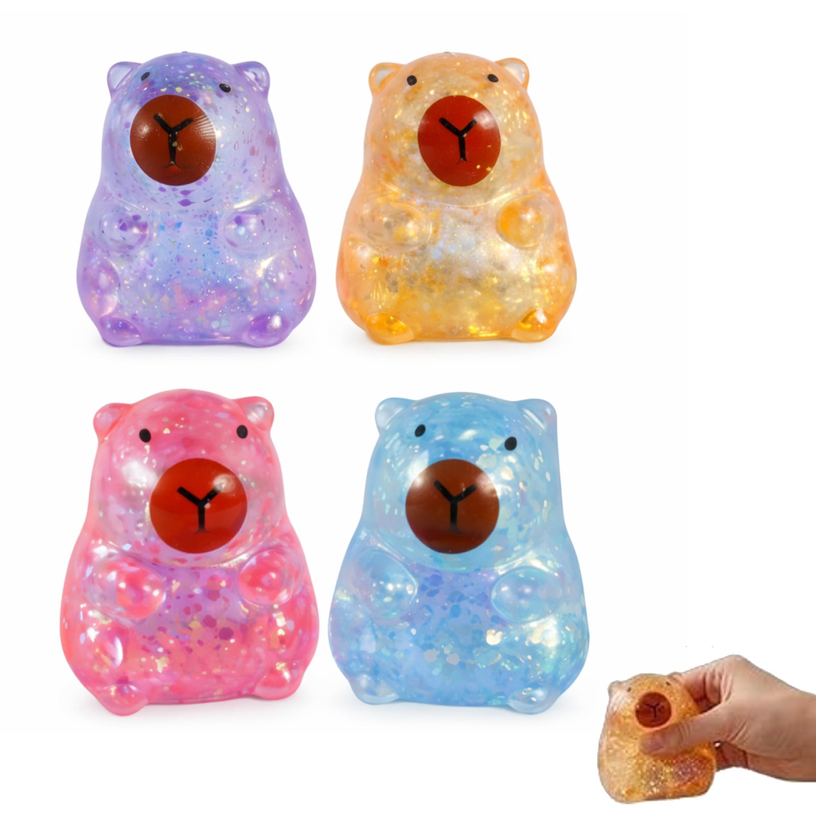 2 PCS Capybara Squishy, Glitter Squishy Animals for Relax, Blue, Pink, Purple, Orange Random Colors, Capybara Squishy, Portable Desk Decor for Focus and Relaxation