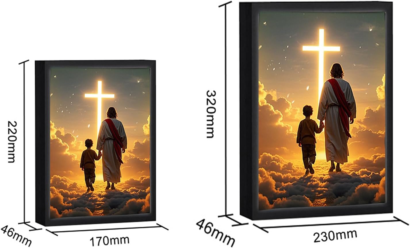 Jesus Night Light,4D LED Jesus Photo Frame Lamp, for Bedroom Living Room, Study Room Light Up Nights for Christian Wall Art Gifts (B,Large)