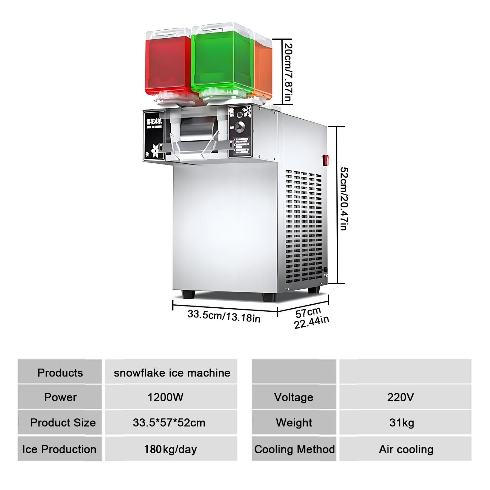 Genérico Máquina Comercial para Hielo raspado, enfriamiento rápido, 9 velocidades Ajustables, máquina de Hielo de Acero Inoxidable para granizados, 1200 W (1200 W)