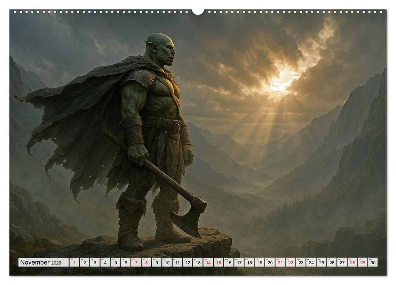 Erbe der Orks. Feuer und Schatten (hochwertiger Premium Wandkalender 2026 DIN A2 quer), Kunstdruck in Hochglanz: Eine bildgewaltige Reise in die Welt ... - rau, mystisch und erhaben. (CALVENDO Kunst)