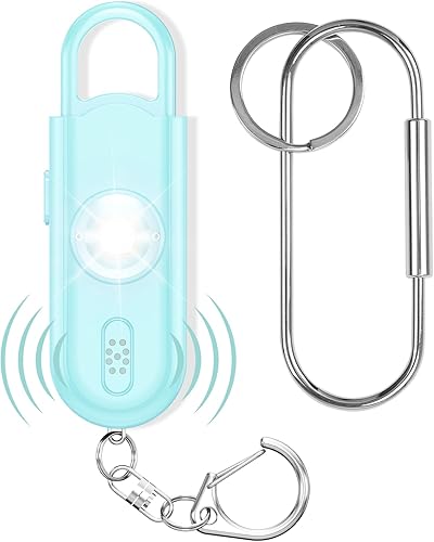 Alarma de seguridad personal para mujeres y niñas, sirena fuerte de 130 dB con llavero, luz estroboscópica SOS, linterna, altavoces dobles que