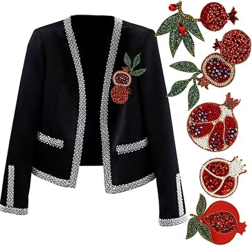 Beaded Pomegranate Patches Rhinestones Fruit Fabric Patch Handmade Crystal Badges Applique Sew on Patches for Clothes Sewing DIY (G)