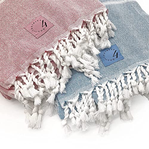 Infinite-4-You Infinite For You Peshtemal 100 Organic Turkish, Natural Cotton 2-Piece Thin Beach Towels Sets & ( 1 Size Blue & Red With White Lines), 2 Count (Pack Of 1), Blue,White,Red #TOP2