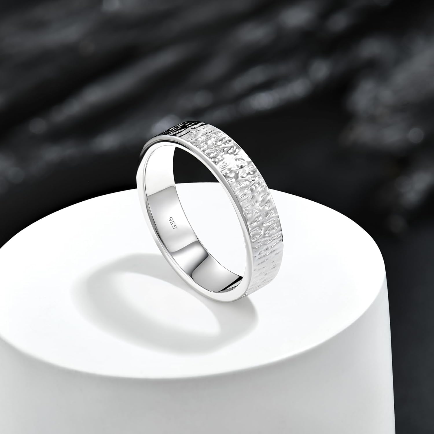 JO WISDOM Solid Sterling Silver 5mm Hammered Unisex Wedding Band Comfort Fit Ring Raised Center Polished Sides - Image 5