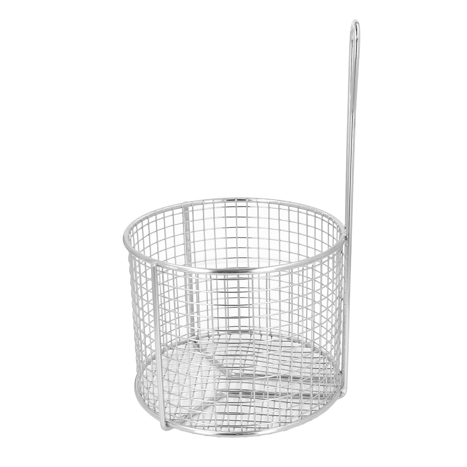 Cryfokt Cesta para Freír Redonda de Acero Inoxidable Precisa, Segura y Resistente para Freír y Servir Alimentos, con Asa para Utensilios de Cocina Domésticos (Malla escasa)