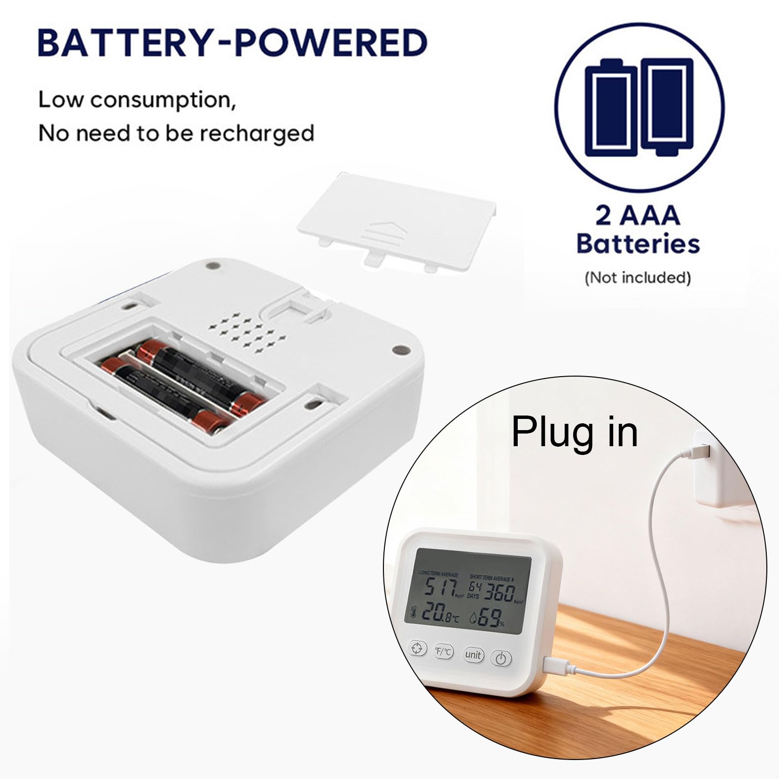 Akozon Detector de Radón Portátil Monitoreo Rápido y Preciso para el Sótano del Hogar con Temperatura Promedio a Largo Plazo Humedad Kit de Prueba 4 en 1 Instalaciones Médicas