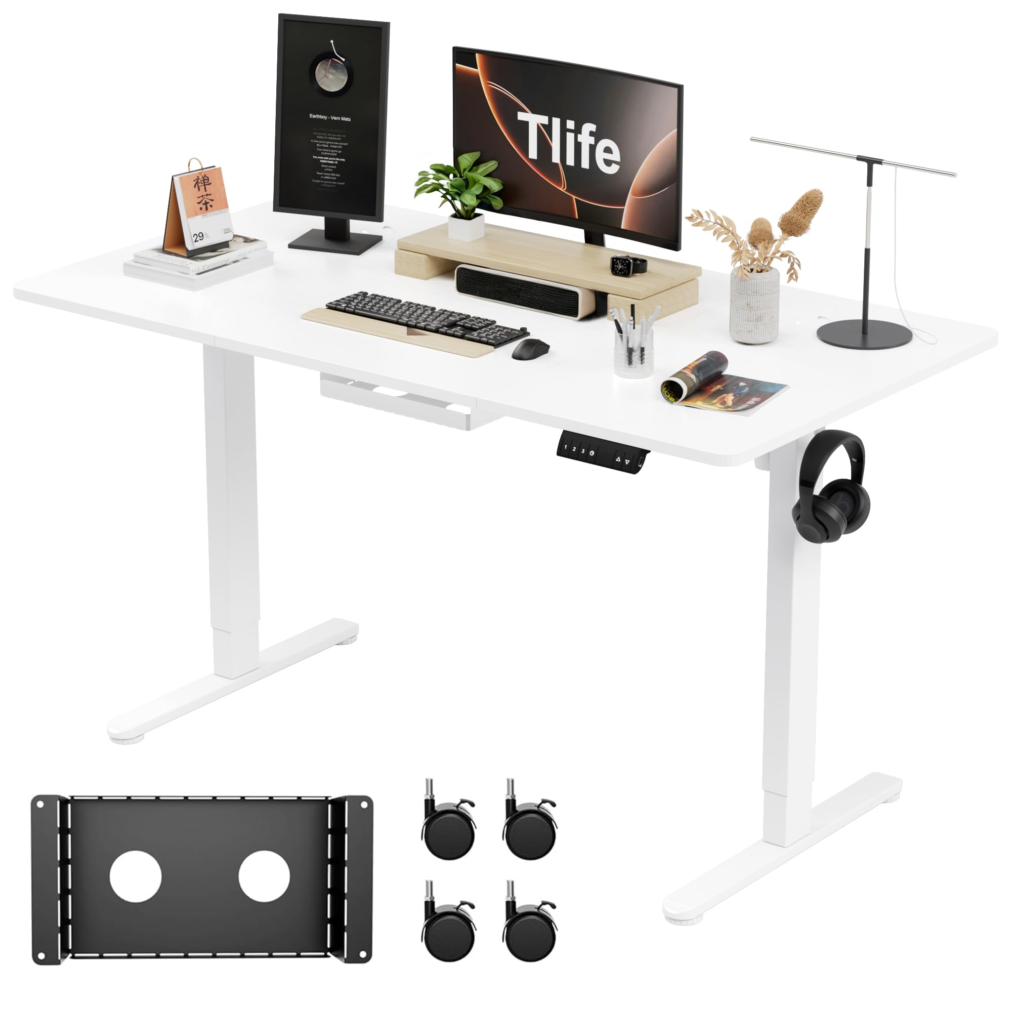 Amazon | Tlife 電動式 昇降デスク 昇降式デスク 幅140*奥行70cm