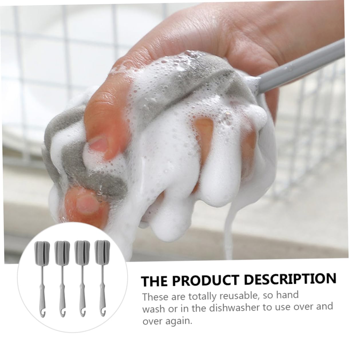 Ipetboom 4 Pcs Long Handle Sponge Brush Handle Cup Scrubber Cup Sponge Brush Handle Bottle Sponge Bottles Water Bottle Cleaner Brush Bottle Sponge Cleaning Brush Scourer Washer Sponge Pp