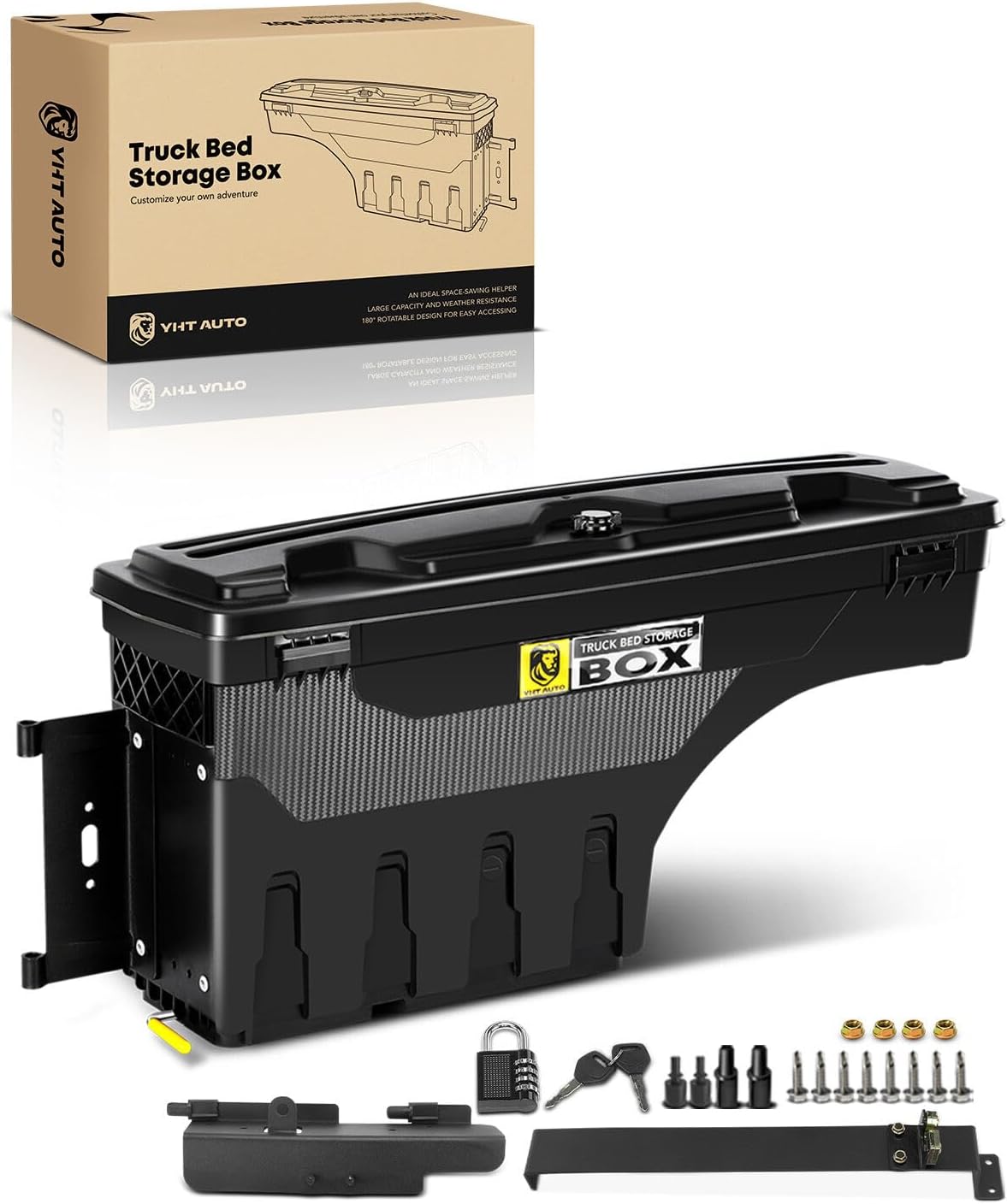 YHTAUTO Truck Bed Storage Tool Box Lockable Compatible with 1994-2002 Dodge Ram & 1980-1996 Ford F-Series & 1988-1998 Chevy GMC C/K Pickup, Driver Side, Swing Waterproof Wheel Well ToolBox