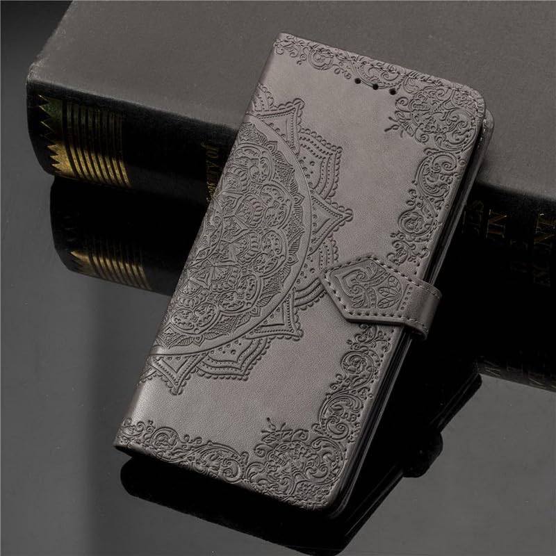 Image of ClickCase Queen Series for Redmi Note 15 Pro 5G Leather Flower Embossing Wallet Flip case Magnetic Closure Flip Cover for Redmi Note 15 Pro 5G (Grey)