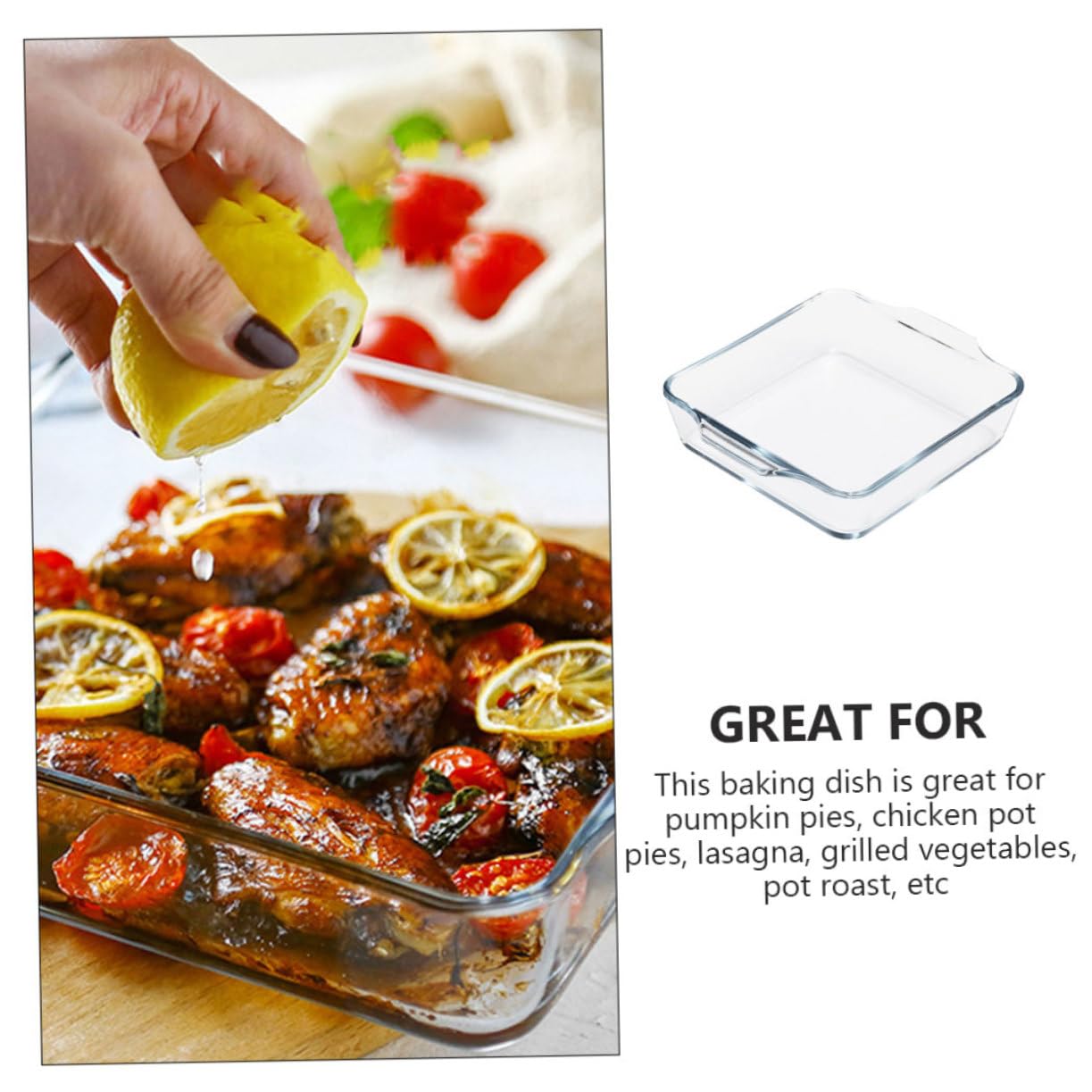 GLEAVI Fuente para Hornear de Vidrio Doble Asa de 0.8l, Apta para Microondas y Lavavajillas, Adecuado para Regalos Día del Padre en Cocina y Repostería