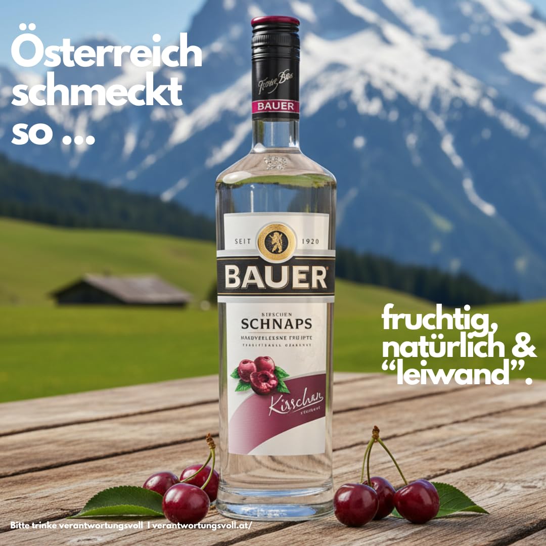 Bauer Kirschschnaps - Der fruchtige Klassiker für besondere Genussmomente - Obstbrände aus Österreich seit 1920 - Kirschen Schnaps Geschenk Idee (1 x 0,7L)