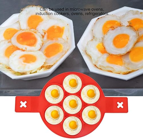 Miniatura 2 de Oumefar 2 moldes para panqueques de silicona roja para freír huevos con 7 agujeros de forma redonda, herramienta de cocina antiadherente para