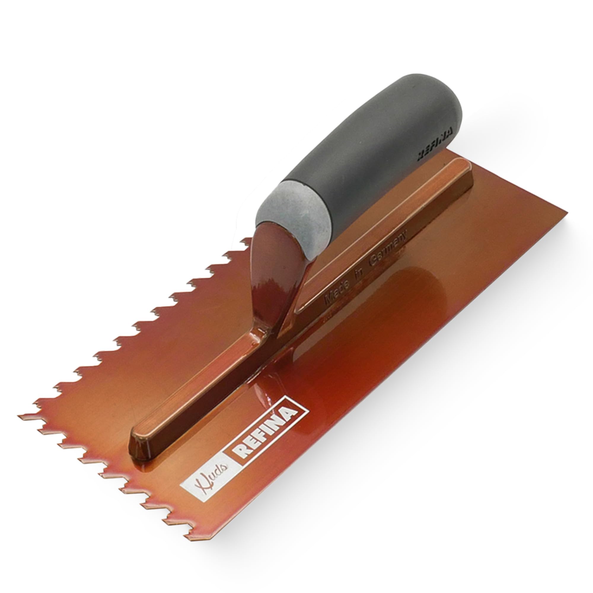 Refina Notchtile Copper Adhesive Spreading Notched Tiling Trowel Right Handed 11" (280mm) With 6mm Notches2022806R from B&Q