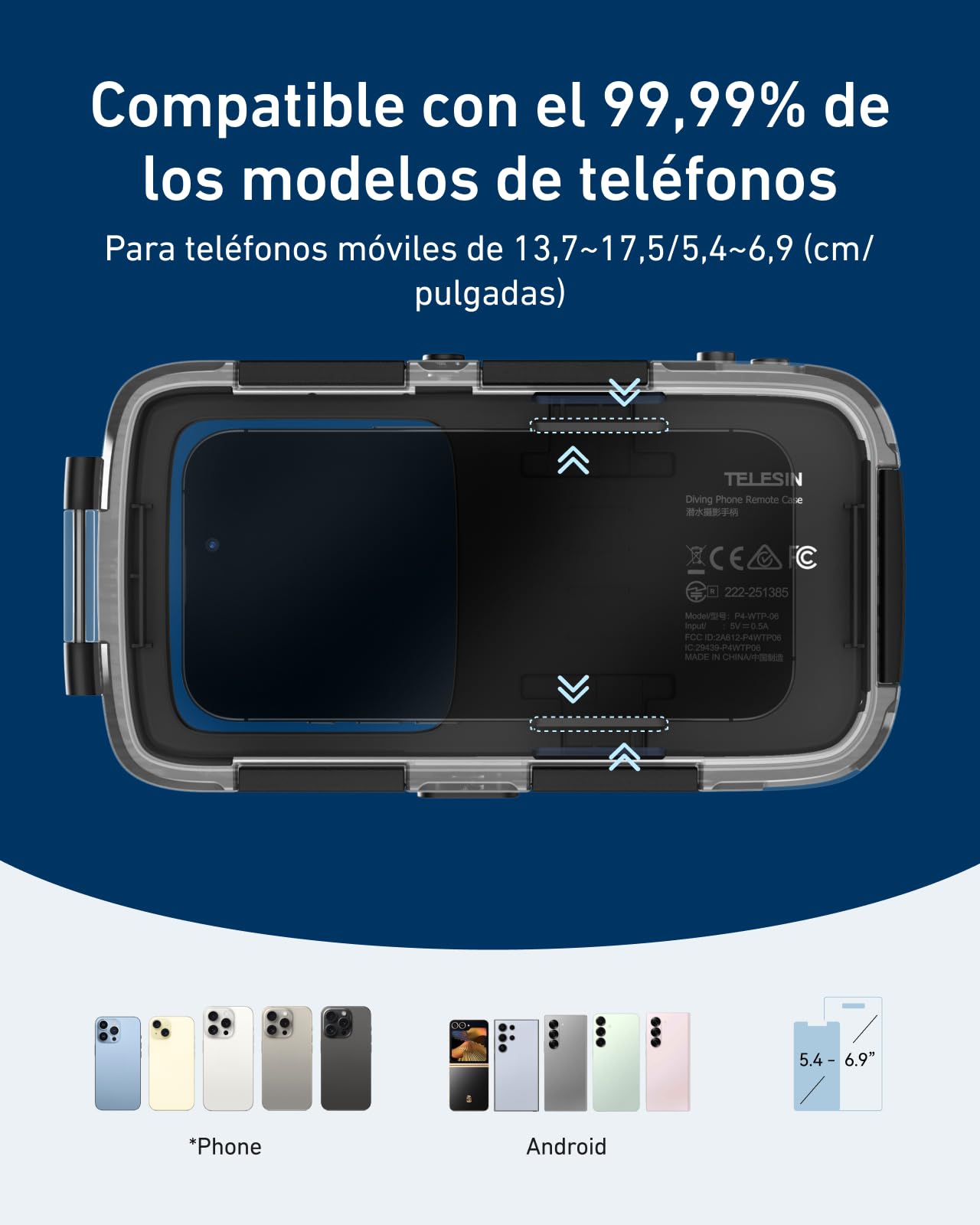TELESIN Snorkeling Submarino Buceo Funda Impermeable para Teléfono, Universal Submarino Foto y Vídeo Carcasa de Buceo & Empuñadura para iPhone/Samsung Galaxy y la Mayoría de los Teléfonos (Negro)