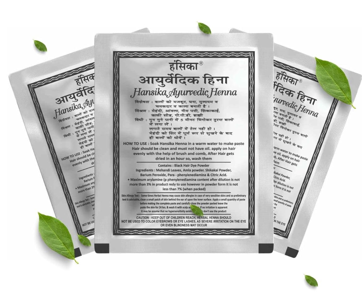 Hanshika Ayurvedic Henna Black Hair Dye Powder, Natural Mehandi Leaves with Amla and Shikakai Powder pack of 3-picture-39