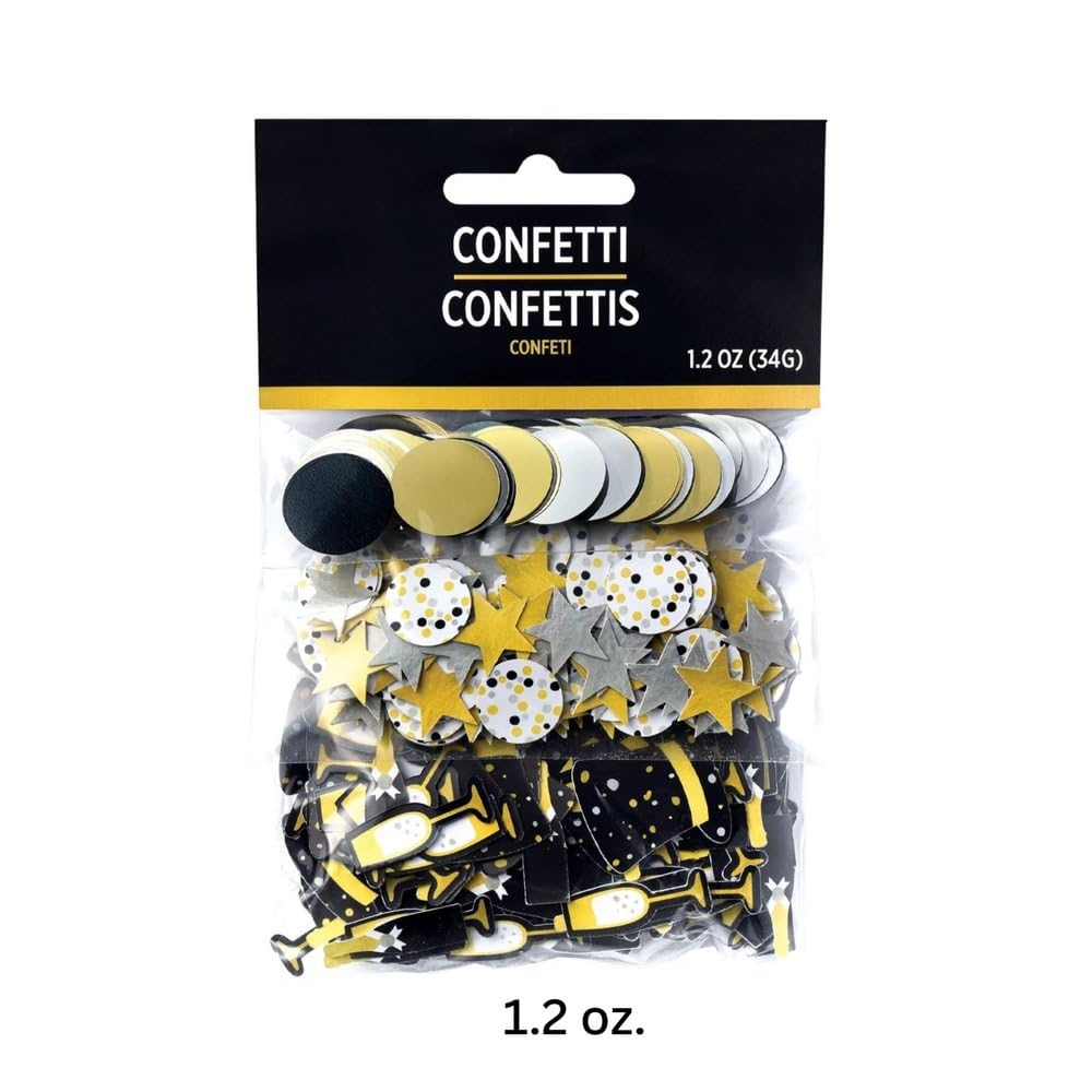 Amscan Elegantes Konfetti, Vorteilspackung – Schwarz, Silber, Gold, 34 ml (1 Stück) – perfekte Party-Dekoration für jede Feier oder Veranstaltung