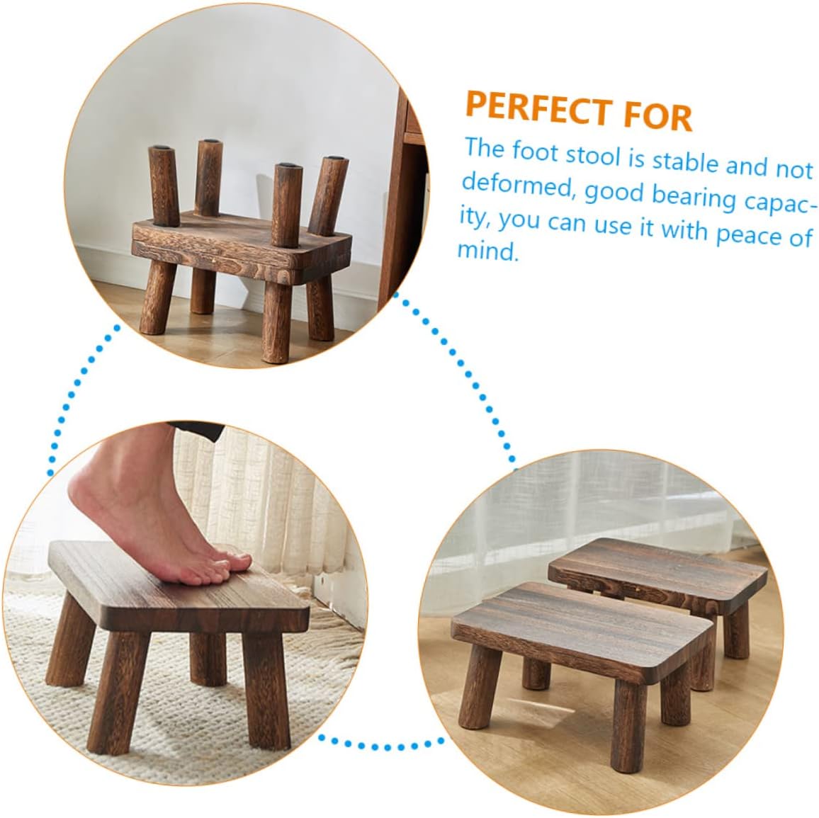 Amosfun Solid Wood Stool for Adults Boys and Girls Multi-Purpose Small Bench Chic Decor