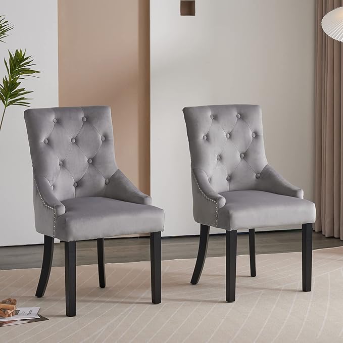 BOJU Set of 2 Occasional Tufted Dining Chairs with Arms Studded Knocker ...