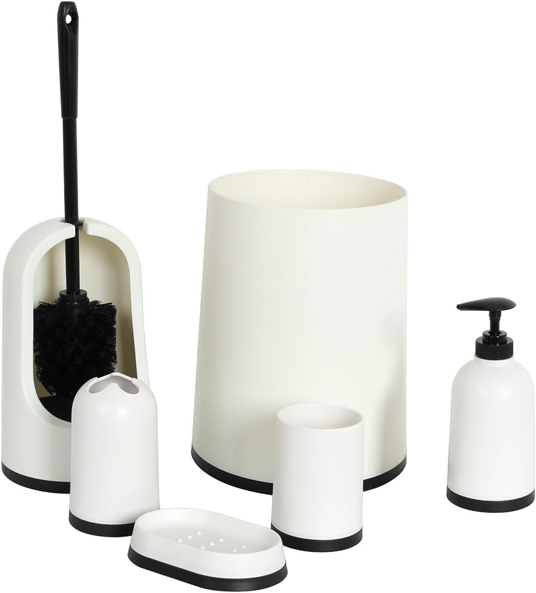 Lado 6pc (+1 Toilet Brush) ICE WHITE Bathroom Accessory Set - Includes 3 Litre Bin,Soap Dish,Soap Dispenser,Tumbler,Toilet brush & Holder,Tooth Brush Holder
