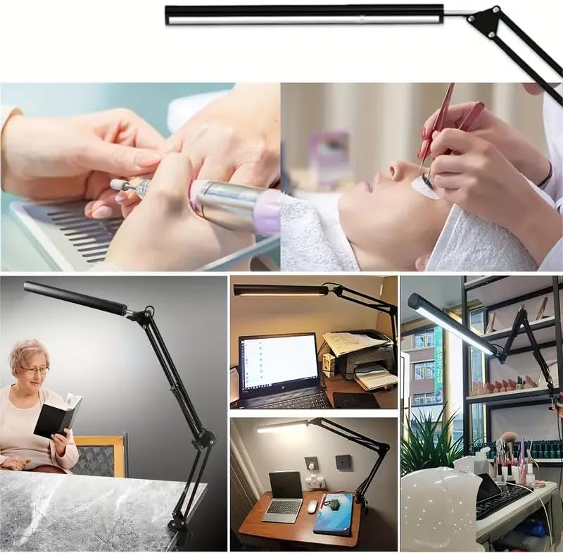 Miniatura 2 de HDView Lámpara de escritorio LED con 3 modos de cuidado de los ojos, 10 brillo; lámpara flexible larga y ajustable con brazo oscilante para