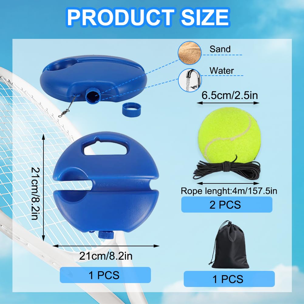 Set allenamento tennis, base per allenatore con 2 palline da tennis, attrezzatura da tennis portatile, allenatore per palline da tennis con corda, set allenatore di tennis per esterni, giardino, parco