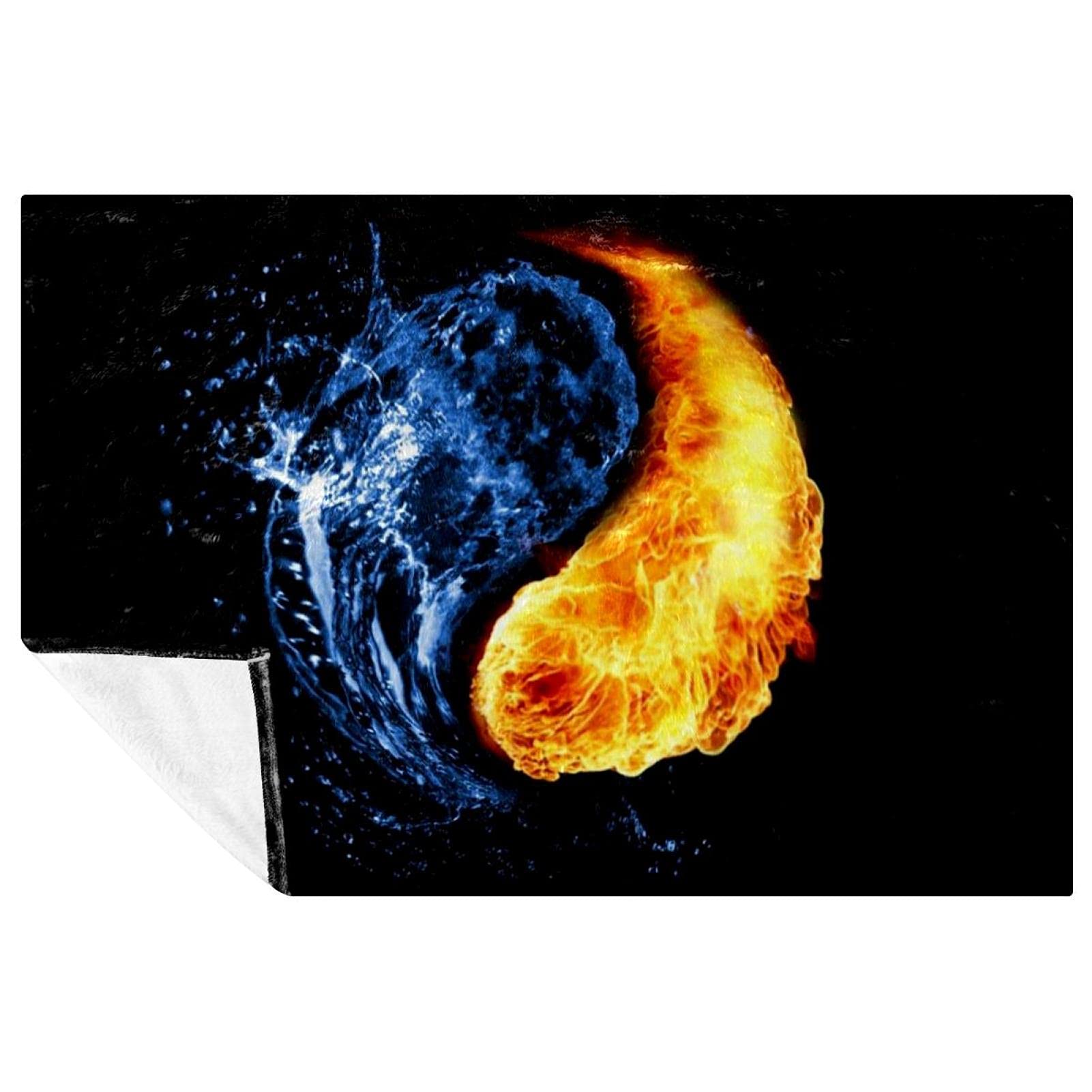 Couverture Yin Yang noire 150x100 - Plaid lit chaud, jeté de canapé design, tapis pique-nique