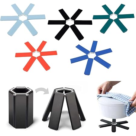 MODUDY 4-Pack Foldable Silicone Trivet Mats - Heat Resistant Pot Holders For Table Protection (Black) - View #11