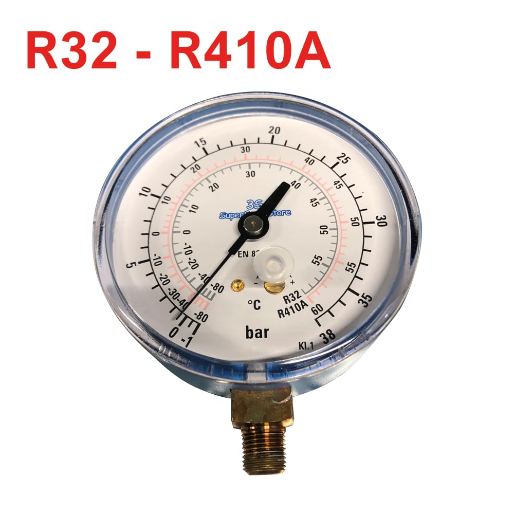 3S SuperSamaStore Manometro di Bassa Pressione Professionale per Gas Refrigerante, Quadrante con Scale Gas R32 e R410A